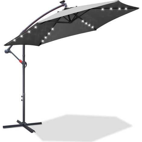 Parasol avec LED Grand Parapluie avec manivelle 360-Grad Drehbar um 360° drehbar pour terrasse, balcon Sonnenschutz, Grau (1/4)