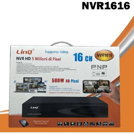 Trade Shop - NVR 16CH KANÄLE REC&LIVE FULL HD 1080P WIFI H.264 H.265 SWITCH POE 5MPX NVR1616 - (1/5)