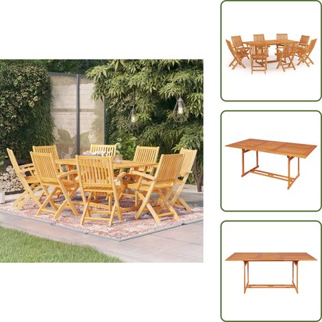 The Living Store Set da Pranzo da Giardino 9 pz in Legno Massello di Teak - Tavolo in teak
