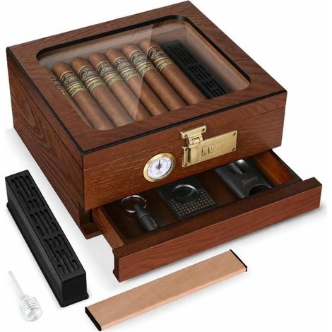 Beyamis Nouvelle boîte à cigares en bois massif avec couvercle transparent, coffret de rangement pour cigares, cave à cigares, étui à cigares en bois (1/5)