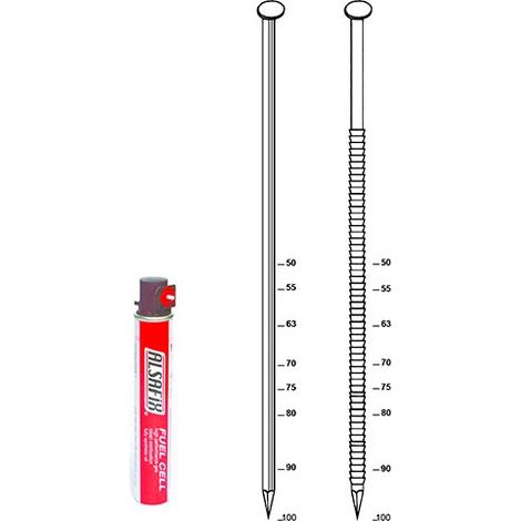 Pack de 2 200 pointes annelées galvanisées en bande 34° D. 2,8 x 63 mm + 2 cartouches de gaz rouge GAZ0010 - P3428636 A
