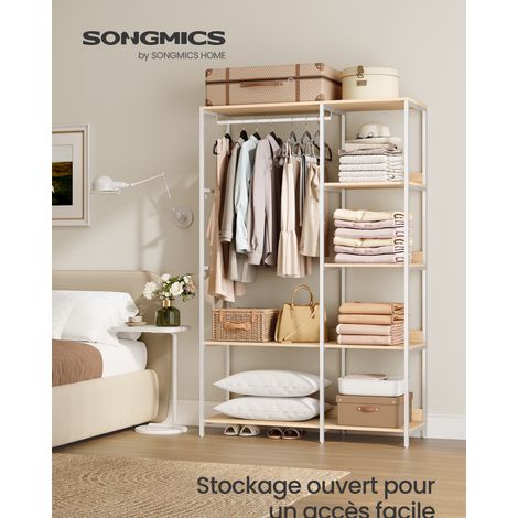Penderie Autoportante avec Étagères et Barre, Charge 140 kg, 98,1 x 40 x 180,4 cm, Beige et Blanc