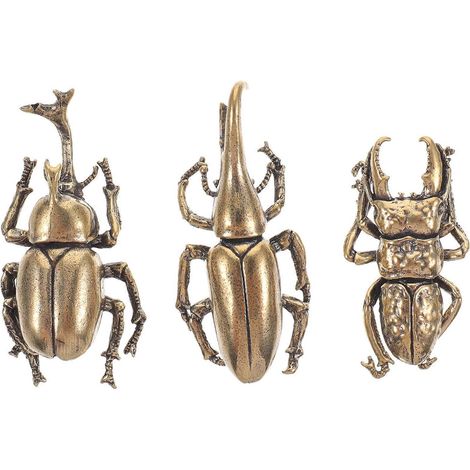 3-teiliges Set aus Käfer-Dekorationen aus Kupfer, Insekten-Miniaturfiguren aus Messing, ideal für Schreibtisch, Tee und Bastelarbeiten-7.00X3.20X1.50CM-Golden (1/4)