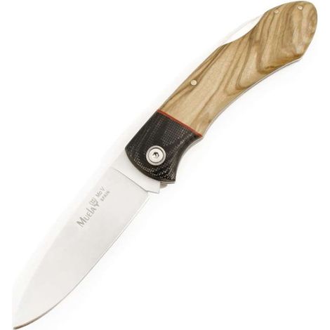 Navaja Muela Serie GT GT-8M.OL, hoja de 8 cm, con bloqueo, cachas de madera de olivo, peso 90 gramos + tarjeta multiusos de regalo