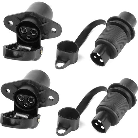 2 pièces Fiche Remorque 3broches 12v 24v et 2 pièces Prise Remorque 3broches,Fiche Attelage 3 pin Mâle pour Agricole Véhicule,Voiture Porte-vélo,Prise d'attelage,Prise 3 plots Agricole