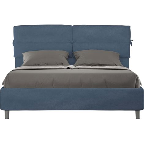 Letto Matrimoniale 160x210 cm con Rete e Contenitore con Testata e Alzata Comoda Imbottito in Microfibra Nandy Blu (1/5)