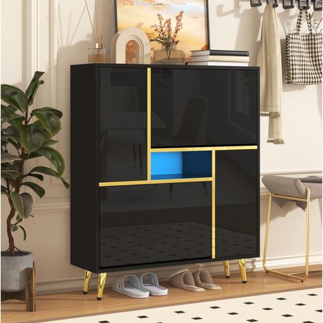 Scarpiera 80x25x96 cm in legno nero salvaspazio per ingresso - FLORAGRACE (1/5)