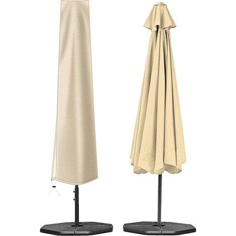 Couverture de Parasol,Housse de Parasol Double Couche Imperméable Anti-UV Robuste en Tissu Oxford 210D Housse Protection pour Parasol avec Fermeture à glissière (190×30×50cm,Beige) GROOFOO (1/4)