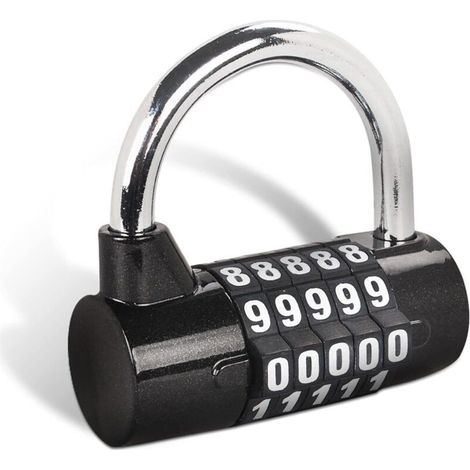 Cadenas à combinaison à 5 chiffres, serrure réinitialisable, pour casiers d'école, boîtes à outils et clôtures, noir (1/5)