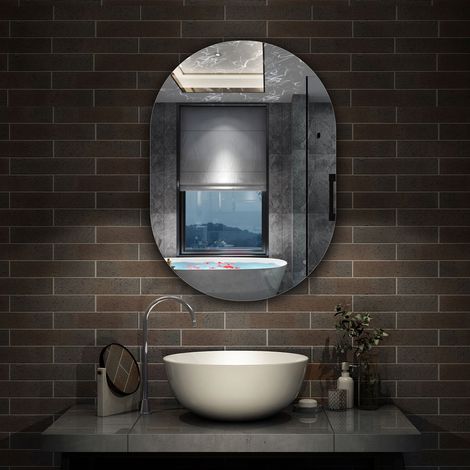 Aica Sanitaire – Miroir de salle de bain ovale étanche 50x70cm – Installation facile – Aluminium + verre sans mercure – Certifié IP44