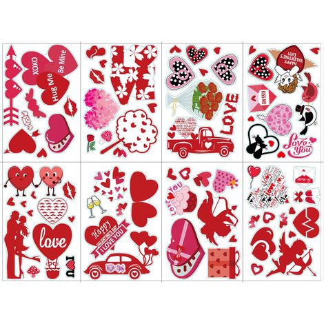 8 Décorations Fenêtre Adhésives Saint-Valentin - Cœurs et Nains pour Mariage et Fête (1/5)