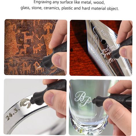 Stylo de micro-gravure électrique, mini-graveur sans fil, kit de gravure DIY avec embout diamant de rechange pour bijoux, métal, verre, plastique, bois, céramique et pierre. (1/5)