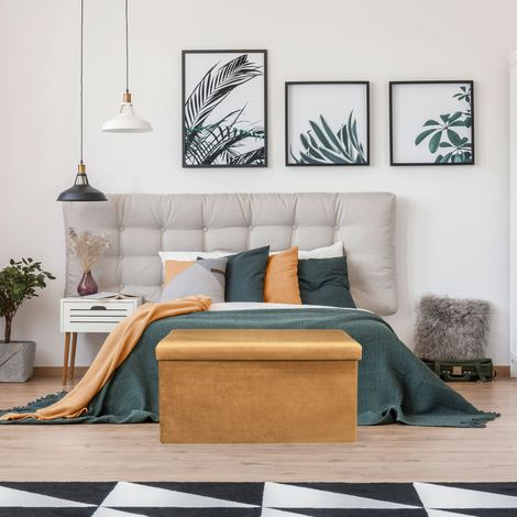 Coffre Banc Pliable - HOME DECO FACTORY - GIULIA - Velours Côtelé - Jaune (1/5)