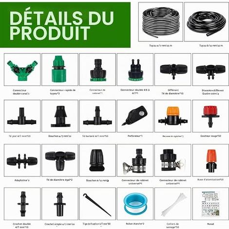 Garden Irrigation System, Automatic Watering Kit, 55M+15M Automatic Watering for Jars, Garden Irrigation, Suitable for Garden, Lawn, Cooling (1/4)