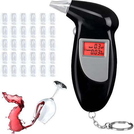 Breathalyzer, breathalyzer, police-accurate, breathalyzer with 30 mouthpieces, professional portable breathalyzer, breathalyzer measuring device with digital LCD screen for private use at home