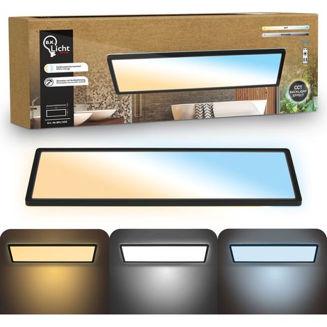 B.K.Licht Pannello LED telecomando 58x20cm squadrato 22W 3000lm 2700K-6500K da bianco caldo a bianco luce diurna dimmerabile nero - Lampada da soffitto bagno soggiorno