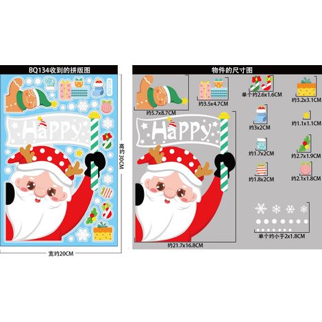 Autocollants de Noël pour fenêtres, autocollants bonhomme en pain d'épice, flocons de neige, rennes, boules à suspendre, autocollants de Noël - BQ134 -