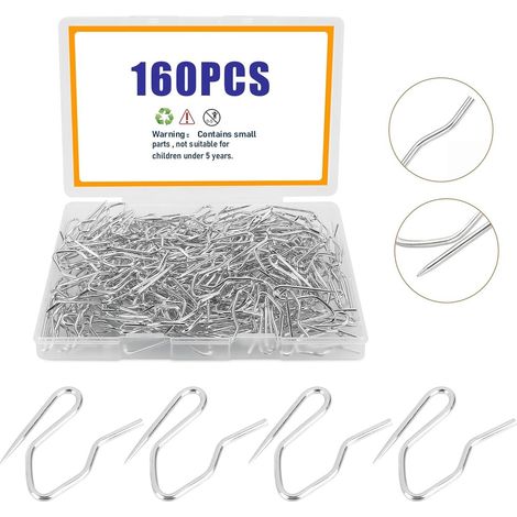 160 Stück Edelstahl-Stifthaken für Gardinen, 1,2-Zoll-Metallgardinenstifte und -haken. (1/5)
