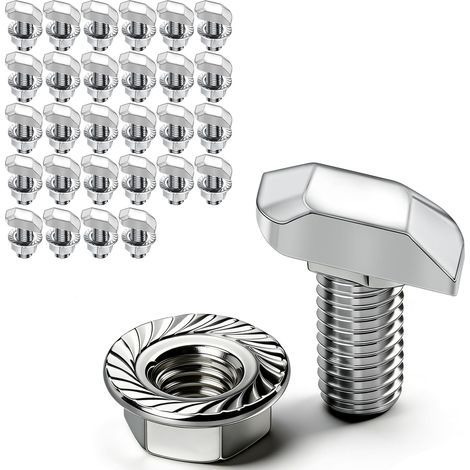 Lot de 28 vis à tête marteau M6 x 12 - En acier inoxydable A2-70 - Vis à tête marteau M6 avec écrous à dents de blocage - Écrous à bride - Vis M6 - Pour rails de montage solaires PV, serre et profil (1/5)