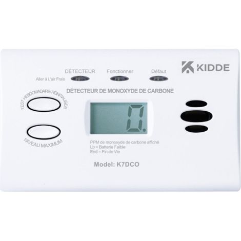 Kidde – Détecteur de monoxyde de carbone autonome – Écran digital – Alimentation 3 piles AA – Alarme 85 dB – Autonomie 1 an