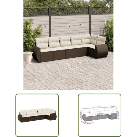 vidaXL 6-tlg. Garten-Sofagarnitur mit Kissen Braun Poly Rattan