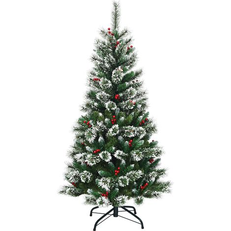 Albero di Natale innevato con bacche rosse, non illuminato e base metallica resistente (1/4)