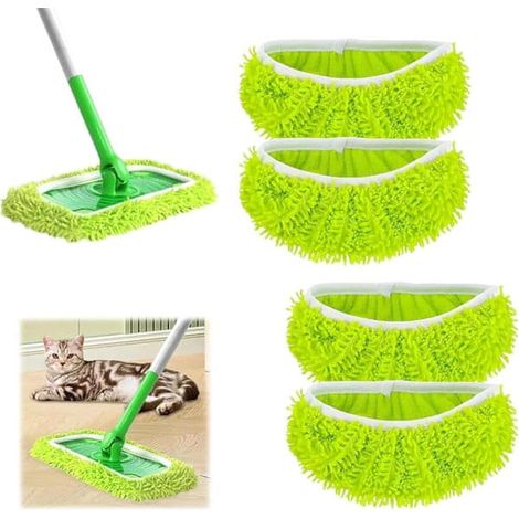 Pièces détachées pour balai à franges en microfibre, recharges pour balai vapeur Swiffer, housses de lingettes humides, tampons de balai lavables et réutilisables pour sols carrelés (4 x 4). (1/4)