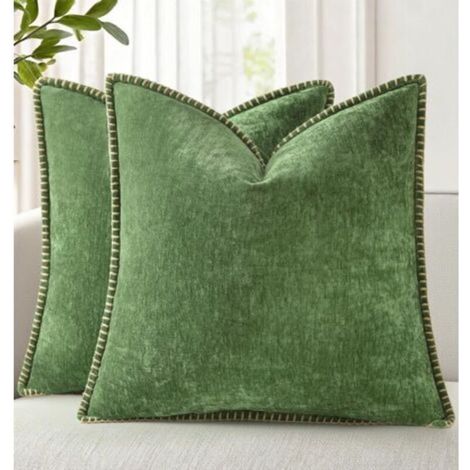 Lot de 2 housses de coussin décoratives en velours chenille doux pour l'automne 45 x 45 cm avec bord cousu pour canapé-lit, décoration d'intérieur, motif elfe de la forêt. (1/4)