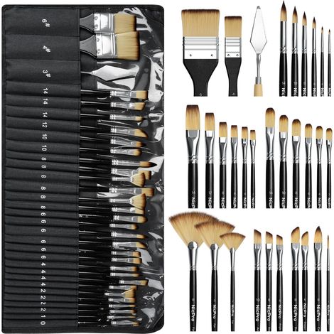 30 pièces pinceaux Peinture avec spatule et Rouleau en Tissu, pinceaux pour Peinture Acrylique, Huile, Aquarelle, Gouache, Pinceau pour Artistes et débutants (1/5)