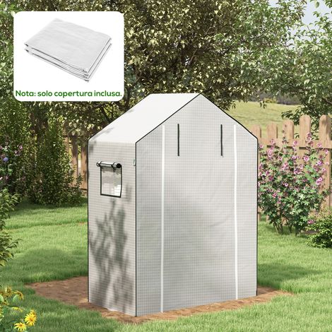 Couverture de Serre de Jardin en PE avec Porte à Charnière et Fenêtres, 140x73x190 cm, Blanc (1/5)