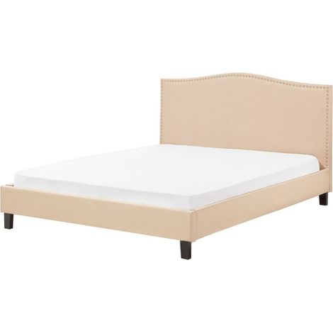 Letto Imbottito Tessuto Beige Effetto Lino Testata Alta 160 x 200 cm Montpellier