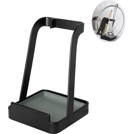 Support pour couvercles de casseroles - Porte-couvercles - Porte-ustensiles de cuisine - Support pour couvercles de casseroles et cuillères - 10 x 10 x 15 cm - Noir - Acier au carbone (1/5)