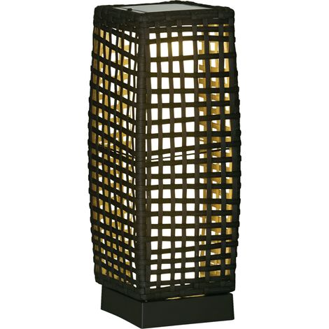 Outsunny Outdoor Rattan Solar Lantern, Brushed PE Wicker Patio Garden Lantern wtih Auto On/Off Solar Powered LED Lights for Indoor & Outdoor Use, Porch, Yard, Lawn, Courtyard, Grey
