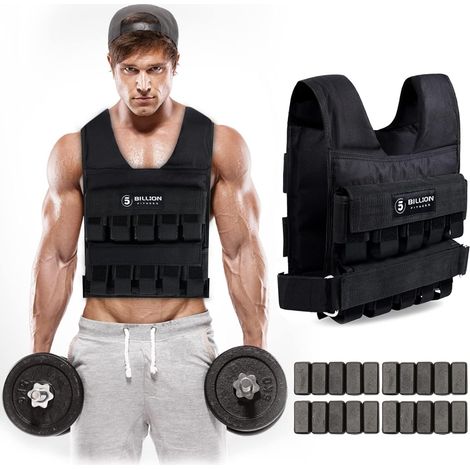 Gilet Poids Réglable 1kg-20 Kg en Fer Unisexe pour Musculation et Entraînement aux Poids - Ajustable - Noir (1/5)