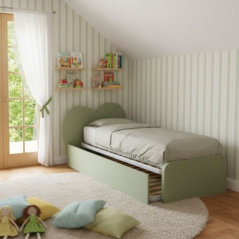 Letto singolo a cuore "Cupidor" con secondo letto estraibile - Salvia