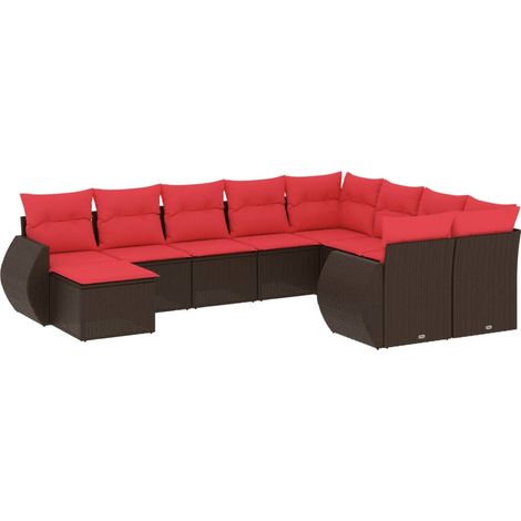 Maison Exclusive - 10-teiliges Gartensofa-Set mit Kissen, braun,