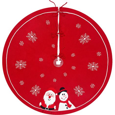 Jupe d'arbre de Noël 48 pouces, jupe d'arbre tricotée Père Noël et bonhomme de neige, jupe d'arbre de Noël rouge et blanche, adaptée à la décoration d'arbre de Noël intérieure de fête YMYNY (1/5)
