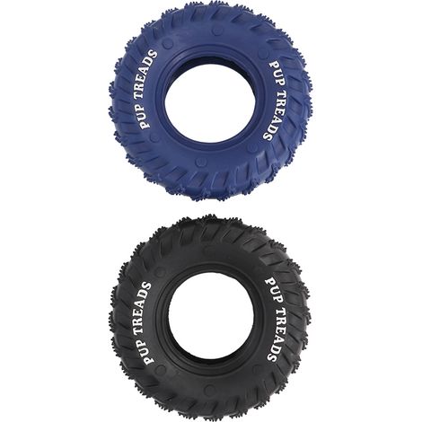 Lot de 2 jouets à mâcher pour chien en forme de pneu, en caoutchouc bleu et noir, sans danger pour les chiens de taille moyenne à grande. (1/5)