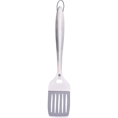 Spatule de Cuisson en Acier Inoxydable Argenté à Fentes, Manche Long Ergonomique pour Cuisine