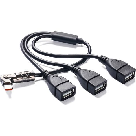 180° rotating Type-C male cable with three USB ports (HUB data cable), 3A current, supports SIM card charging. (1/4)
