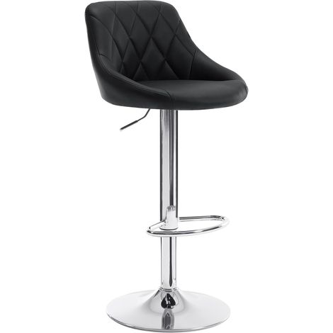 Woltu – Tabouret de bar réglable en similicuir noir – Acier chromé – Hauteur 84-106 cm – Dossier ergonomique – Ascenseur à gaz 360°