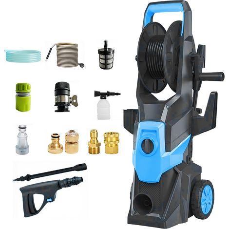 Nettoyeur haute pression vertical 150 bars - Pistolet à eau électrique compact 220 V pour nettoyage de la maison, des allées et des clôtures, bleu (1/5)