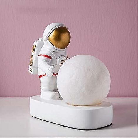 Lampe de chevet décorative créative en forme d'astronaute et de lune, idéale pour une chambre d'enfant ou un bébé (lumière blanche, couleur or). (1/5)