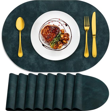 Lot de 8 sets de table ovales résistants à la chaleur, lavables, 30,5 x 43,2 cm, imperméables et faciles à nettoyer pour cuisine, salle à manger, bleu foncé'Noir Foncé 8Pcs, 12" x 17"'Noir Foncé'8Pcs, (1/5)