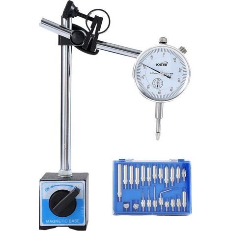 Indicateur de test de cadran , Indicateur de Test Cadran Jauge avec Base Magnétique , plage de mesure 10/0,01 mm , 1 jeu (1/4)