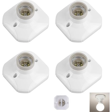 4 Pièces Douille Plafond E27 à Vis, Support Douille Carrée Blanc 250V, Porte Lampe Plastique Résistant à la Chaleur pour Garage, Atelier, Sous-Sol, Couloir, Éclairage Murale ou Plafond (1/5)