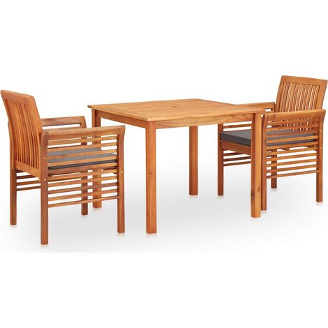 Ensemble Table et Chaise de Jardin 3 pcs - Mobilier à dîner d'extérieur et coussins Acacia solide BV489930 - BonneVie (1/5)