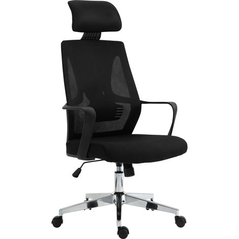 Sedia da ufficio ergonomica in rete nera regolabile in altezza e sedile girevole, poggiatesta regolabile BUR10692