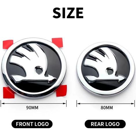 Emblème de remplacement pour Skoda – Argent et noir – Diamètre : 90 mm