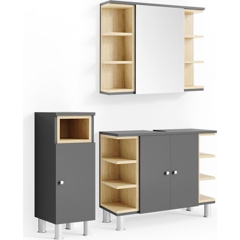 Badmöbel-Set Aquis, Anthrazit, 3 Teile, Vicco